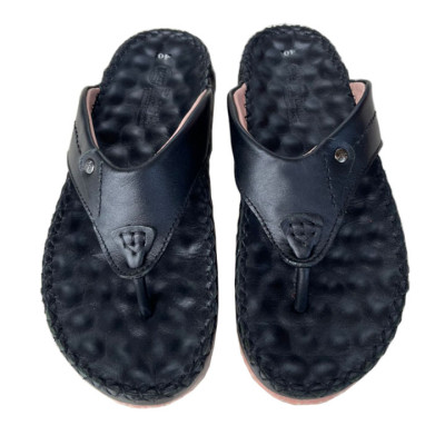 Dép nam xỏ ngón da bò màu đen may viền chính hãng Trường Hải XN159