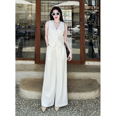 Set áo gile nữ thanh lịch nhẹ nhàng, kèm quần dài form suông rộng rãi thoải mái Bv10