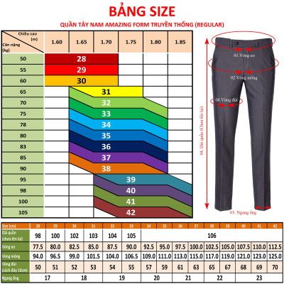 Quần tây nam công sở cao cấp, có tới size đại 100kg, họa tiết vân chìm, không ly, form dáng chuẩn, Amazing