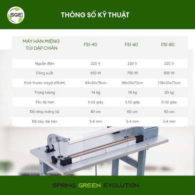 Máy hàn miệng túi dập chân FS01-80cm. Hàn được nhiều loại túi. Hàng chính hãng Thái Lan