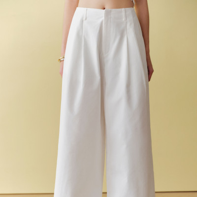 DOTTIE - Quần ống rộng xếp ly - Trắng - Q0397