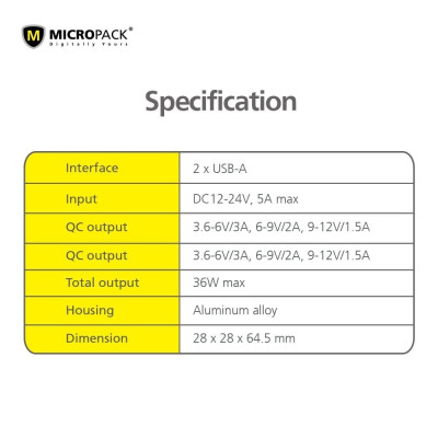 Củ sạc Ôtô MicroPack POWER MOTOR LITE 2 MCC-236QC - Hàng Chính Hãng