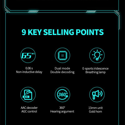 CINCATDY Tai Nghe Bluetooth V5.0 Earbuds Gaming Headphone True Wireless Headset - Hàng Chính Hãng