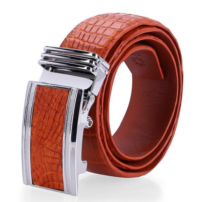 HC4853 - Dây nịt nam da cá sấu Huy Hoàng nguyên con bụng 4P màu vàng