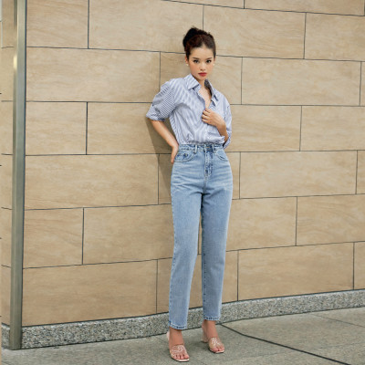 Quần Mom Jeans Lưng Cao Màu Classic Blue Aaa Jeans