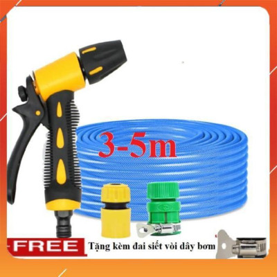 ️Evoucher Bộ dây vòi xịt nước rửa xe, tưới cây , tăng áp 3 lần, loại 3m, 5m 206319 cút sập,nối nhựa vàng+  đai