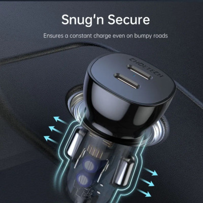 Tẩu sạc Choetech TC0008 nhanh trên ô tô 2 cổng Type C 40W (Hàng chính hãng)