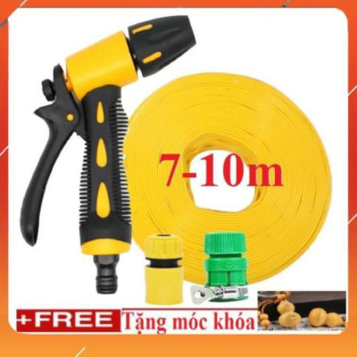 Vòi Xịt️Evoucher Bộ dây vòi xịt nước rửa xe, tưới cây , tăng áp 3 lần, loại 7m, 10m 206319 cút sập,+  móc khoá