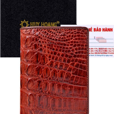 Ví Nam Da Cá Sấu Gai Lưng Kiểu Đứng Huy Hoàng HT2255 (12.5 x 10 cm) - Nâu Đỏ