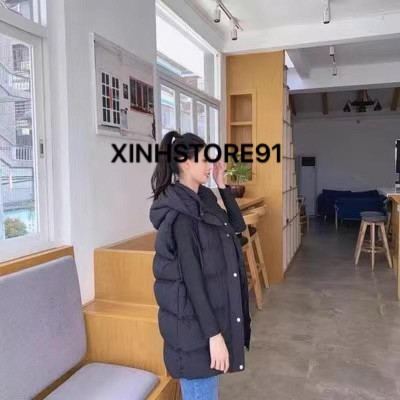 SẴN HÀNG -áo phao gile có mũ dáng hàn quốc, mũ tháo rời được