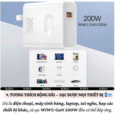 Bộ cóc củ dây sạc nhanh 200W USB A QC 3.0 kèm dây Type C PPS chống cháy hiệu WIWU GAN ESSEN Fast Charger cho iPhone 6 15 14 13 12 11 ProMax cho iPad Pro Air 10.2 9.7 10.5 11 12.9 13 inch S24 S25 cho Macbook cho Laptop Find Flip Fold - Hàng nhập khẩu