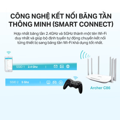 Bộ phát Wifi TP-Link Archer C86 MU-MIMO - Chuẩn AC 1900Mpbs, Kết nối nhiều thiết bị, Phủ sóng rộng - HÀNG CHÍNH HÃNG