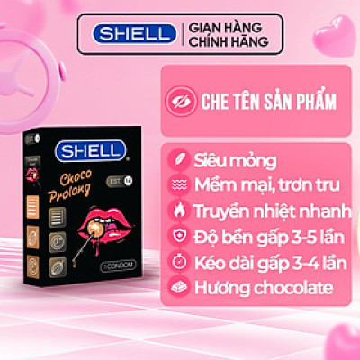 Bao cao su Shell Choco Prolong siêu mỏng, kéo dài thời gian, hương chocolate - Hộp 1 cái | SHELL CHÍNH HÃNG
