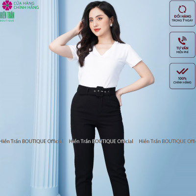 Quần baggy nữ Hiền Trần BOUTIQUE lưng cạp cao đai rời đồ công sở đi học form đẹp màu đen be