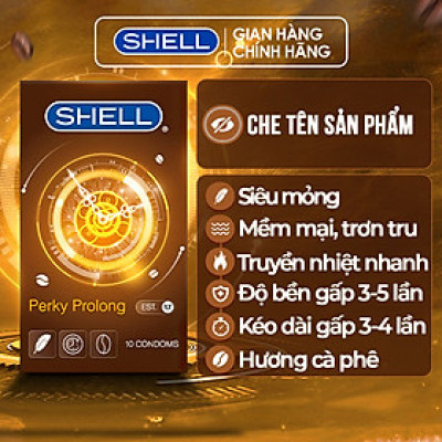 Bao cao su Shell Perky Prolong kéo dài thời gian, hương cà phê - Hộp 10 cái | SHELL CHÍNH HÃNG
