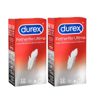 Bộ 2 bao cao su Durex Fetherlite Ultima siêu mỏng, size 52mm, 12 bao/hộp
