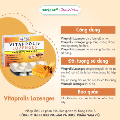 TPBVSK Vitaprolis Lozenges [Hộp 20 viên] Viên ngậm ho cho cả gia đình thành phần tự nhiên [Nhập khẩu Pháp]