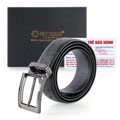 HP4448-49-50-51 - Thắt lưng nam da đà điểu Huy Hoàng da hột 3,5P đầu kim màu đen, nâu đất, vàng bò, nâu đỏ