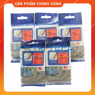 Nhãn In Tz2-431 - Đen nền đỏ 12mm x 8m - Dùng cho máy in BROTHER - AIMO - PUTY [Hàng Nhập Khẩu]