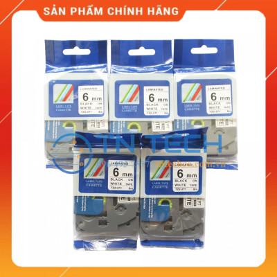 Nhãn In Tz2-211 - Đen nền trắng 6mm x 8m - Dùng cho máy in BROTHER - AIMO - PUTY [Hàng nhập khẩu]