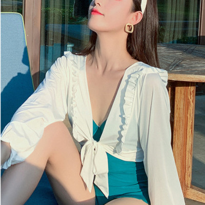 Bộ đồ bơi bikini nữ 1 mảnh giấu bụng tôn dáng đi tắm biển kèm áo ren trắng khoác ngoài chống nắng - B. 04