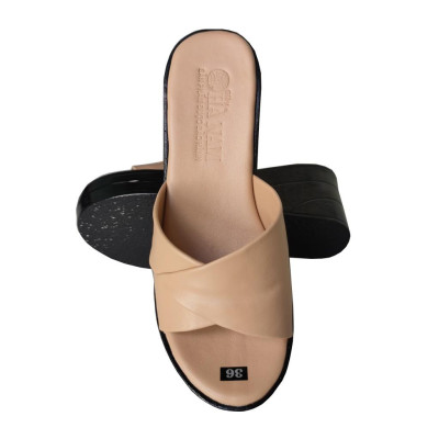 Dép Nữ Quai Ngang Đế Xuồng Da Bò Thật TiTi ĐÔ Cao Cấp 7cm DNU2116d