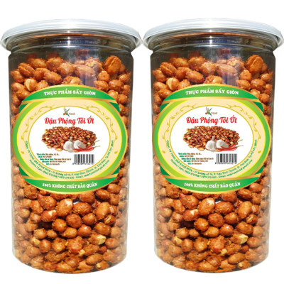 Đậu Phộng Sấy Giòn Tỏi Ớt Thương Hiệu SK FOOD -  Combo 1Kg 2 Hũ  Nắp Nhôm