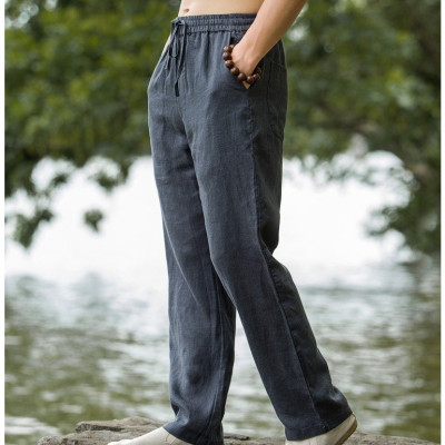 Quần dài nam dây rút eo chất linen dáng suông, dày dặn đứng form, không bai nhão xù lông Qd10