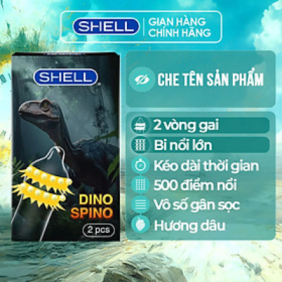 Bao cao su Shell Dino Spino - 1 bao 2 vòng gai, bi nổi lớn + 1 bao Shell Performax (Hộp 2 cái) | SHELL CHÍNH HÃNG