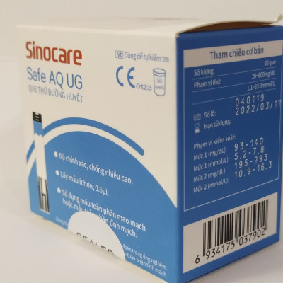 50 Que Thử Đường Huyết  Dùng Cho Máy Safe AQ UG Kèm 50 Kim Chích Máu Sinocare