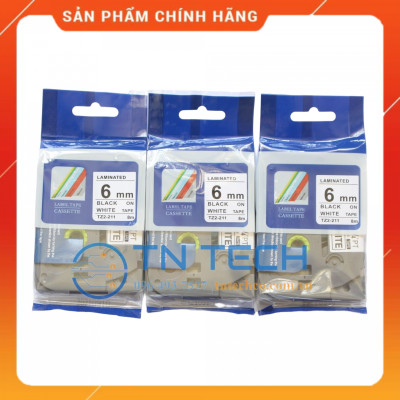 Nhãn In Tz2-211 - Đen nền trắng 6mm x 8m - Dùng cho máy in BROTHER - AIMO - PUTY [Hàng nhập khẩu]