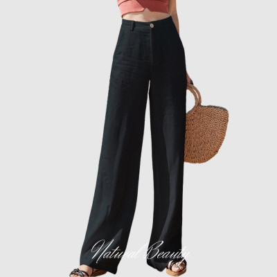 Quần dài nữ suông chất liệu linen mát mẻ , quần có khóa trước và chun sau dễ mặc và dễ phối đồ QD07