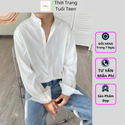 Áo sơ mi nam cổ tàu cổ trụ form rộng tay dài trẻ trung thanh lịch vải lụa mềm mịn mát ít nhăn- MRDT01