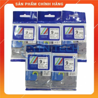 Nhãn In TZ2-FX221 - Đen nền trắng 9mm x 8m - Dùng cho máy in BROTHER - AIMO - PUTY [Hàng nhập khẩu]