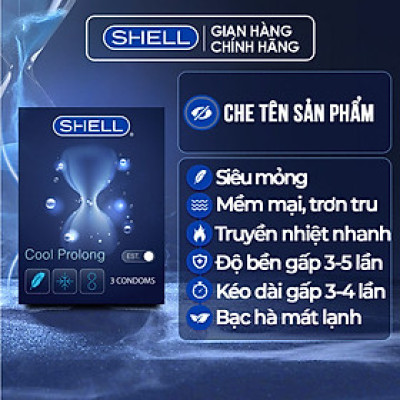 Bao cao su Shell Cool Prolong kéo dài thời gian, bạc hà mát lạnh - Hộp 3 cái | SHELL CHÍNH HÃNG