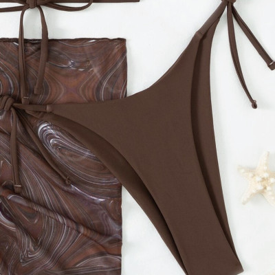 Bộ đồ bơi mới Sexy Velvet Vải co giãn đầy đủ ba mảnh