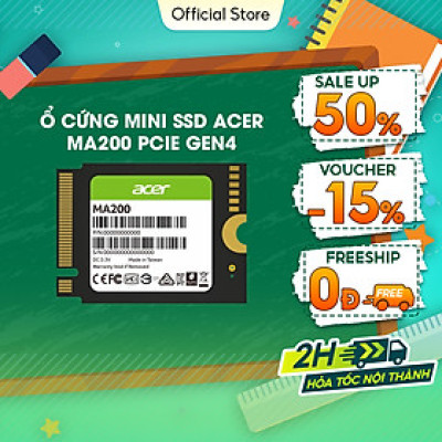 Ổ cứng SSD Acer MA200 M.2 2230 PCIe Gen4 x4 NVMe 1.4, tốc độ đọc/ghi 5200MB/s và 4700MB/s - Bảo hành 5 năm Hàng chính hãng