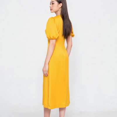 De Leah - Đầm ôm midi xoắn nơ ngực Vàng