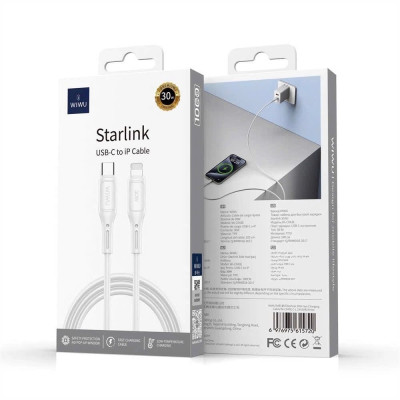 Cáp sạc nhanh hàng chính hãng WiWU Starlink C to L Wi-C043E: Bọc silicon, đầu chống uốn gập, bền bỉ