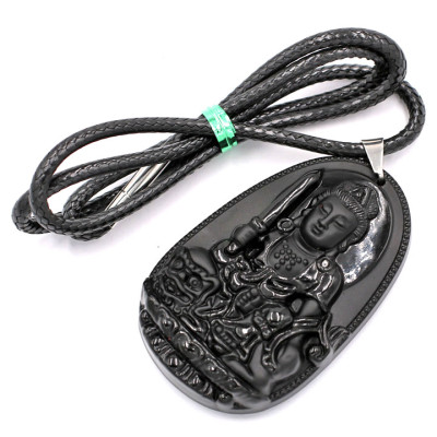 Dây Chuyền Mặt Văn Thù Bồ Tát - Thạch Anh Đen 6cm DETES3 - Kèm Hộp Nhung - Tuổi Mão