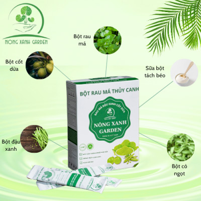 Nông Xanh Garden Bột Rau Má Thủy Canh Đậu Xanh Cốt Dừa Hộp 15 gói (10gram/1 gói) hòa tan uống liền, dễ uống, thanh nhiệt