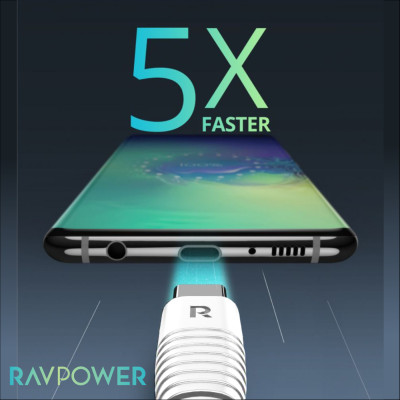Bộ Củ Sạc Nhanh Type C 30W Cho iPhone 15, iP16, Cho SamSung RAVPower RP-PC120 Và Cáp Type C to C RP-CB047 - Hàng Chính Hãng