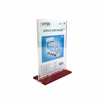 Kệ menu nhà hàng, Standee mica để bàn, Bảng quét mã QR Code, Kệ mica 2 mặt Enter E07 150x210mm đế lùa A5 đứng