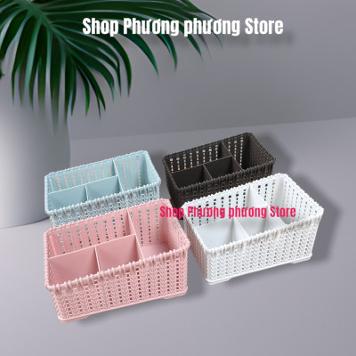 Khay đựng mỹ phẩm cao cấp nhiều ngăn kiểu dáng mây đan HÀN QUỐC ( Tặng vỉ dán tường )