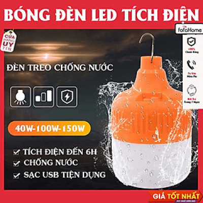 Bóng Đèn Tích Điện Công Xuất 40W 100W 150W Bóng Đèn Led Tích Điện Chống Nước Sạc USB Siêu Sáng Có Móc Treo Thông Minh