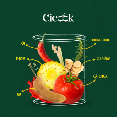 [SET LẨU - NƯỚNG] 1 Lon Xốt lẩu Chua CayCicook 400G + Bộ Xốt Gia Vị Ướp Nướng Mắc Khén Cicook 330G