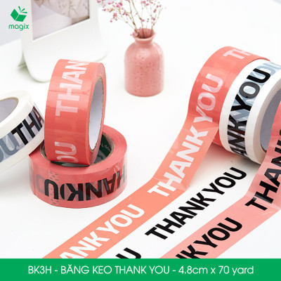 BK3H - 6 Cuộn băng keo in chữ THANK YOU 4.8cm x 70yard băng dính niêm phong hàng dễ vỡ