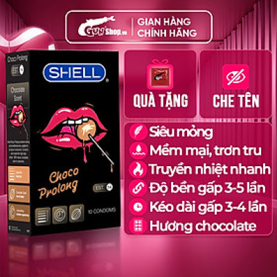 Bao cao su Shell Choco Prolong kéo dài thời gian, hương chocolate - Hộp 10 cái