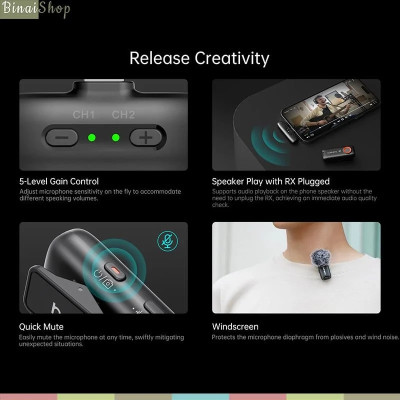 Hohem MIC-01 - Micro Cài Áo Không Dây 2.4GHz, Khử Tiếng Ồn DSP Sử Dụng Cho Điện Thoại, Pin 20 Giờ, Hỗ Trợ Thẻ Nhớ, Phạm Vi Thu 100m- Hàng chính hãng