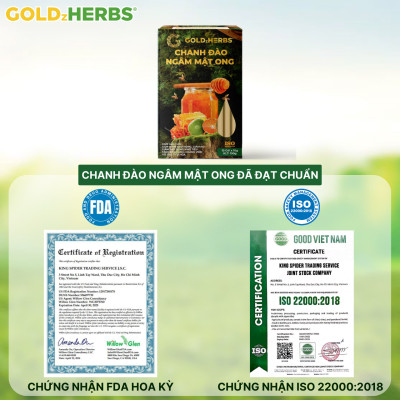 Chanh đào ngâm mật ong goldzherbs, 100% mật ong nguyên chất – Hũ 300g/ Hộp 15 gói